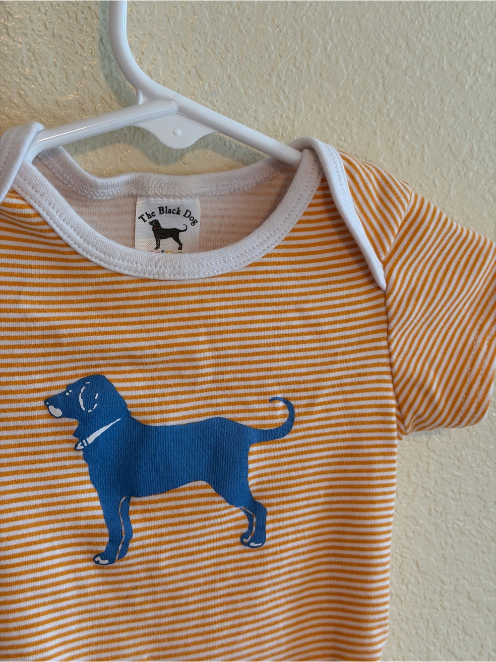 The Black Dog Orange & White Stripe Onsie with Blue Dog Print